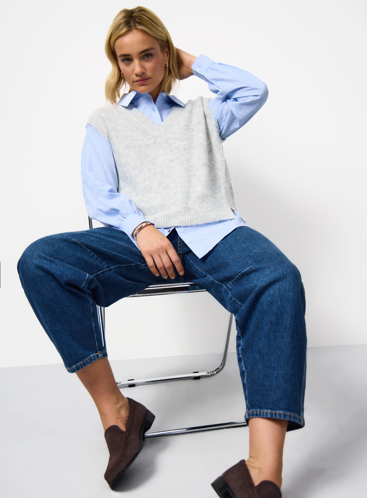 Grey Mock Layer V Neck Vest & Shirt Set 14 - Image 2 thumbnail